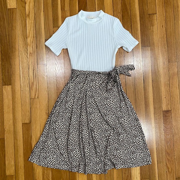 Reb In J 220 Maxi Dress Fit Flare A-Line Medium Animal Print Ribbed Short Sleeve - Picture 1 of 4
